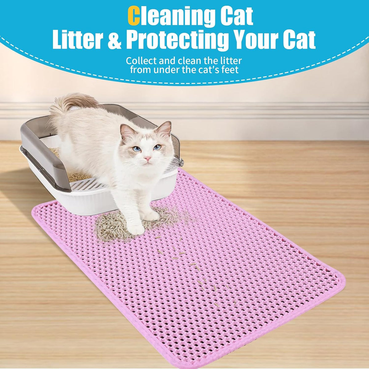 Cat Litter Mat 23"x14.5", Double Layer Waterproof Litterbox Mat, Pink