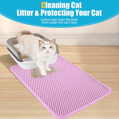 Cat Litter Mat 23"x14.5", Double Layer Waterproof Litterbox Mat, Pink