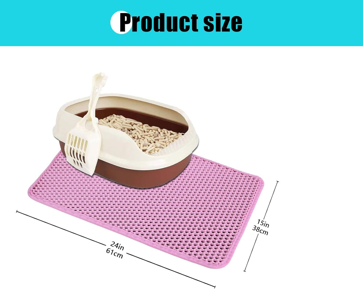 Cat Litter Mat 23"x14.5", Double Layer Waterproof Litterbox Mat, Pink
