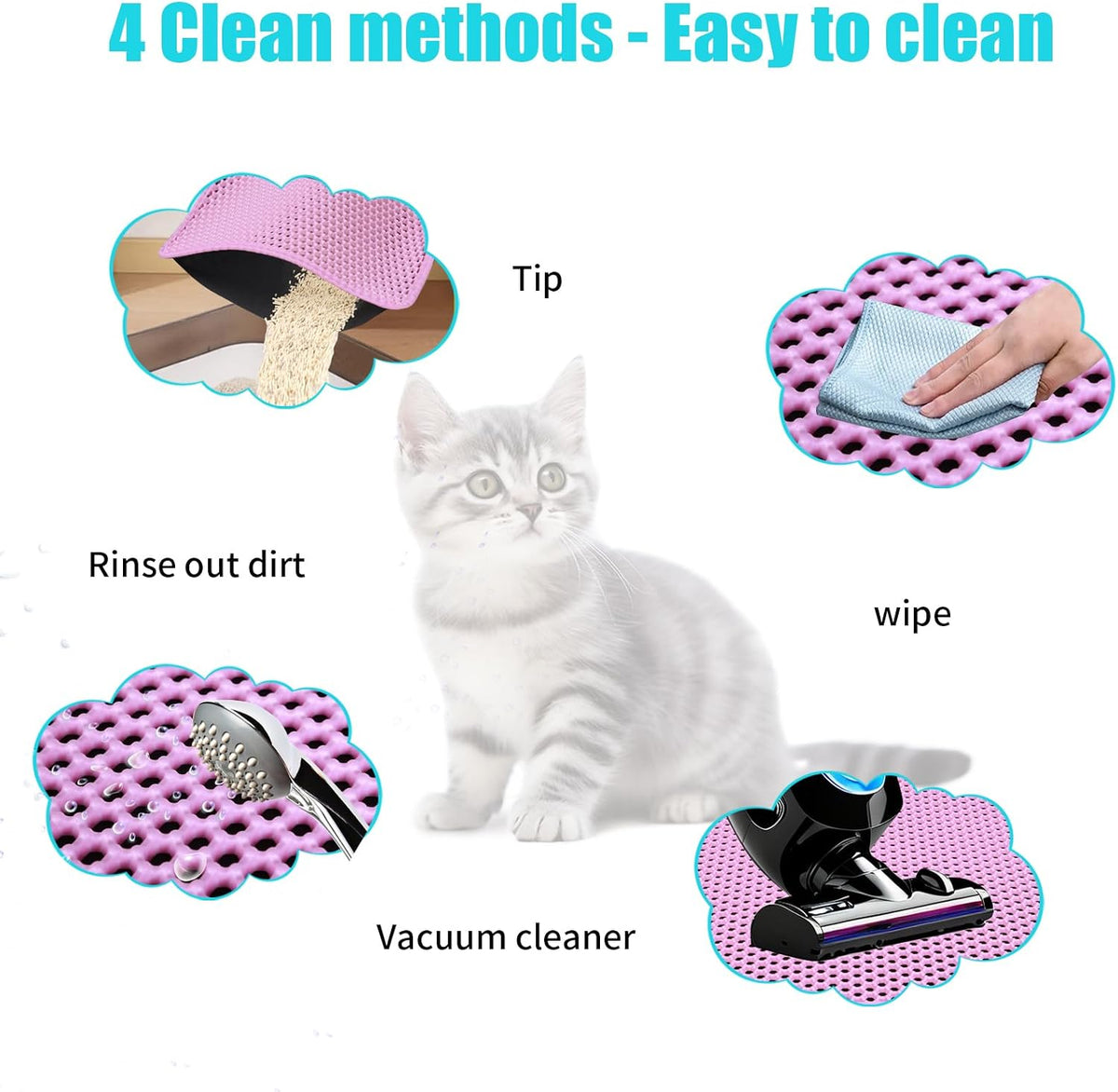 Cat Litter Mat 23"x14.5", Double Layer Waterproof Litterbox Mat, Pink