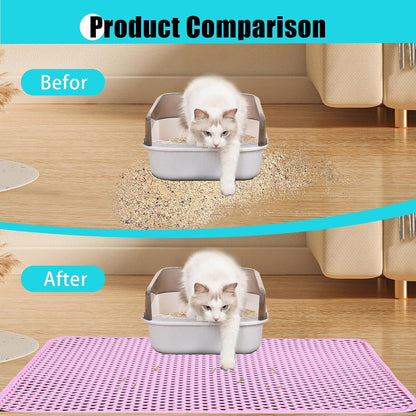 Cat Litter Mat 23"x14.5", Double Layer Waterproof Litterbox Mat, Pink