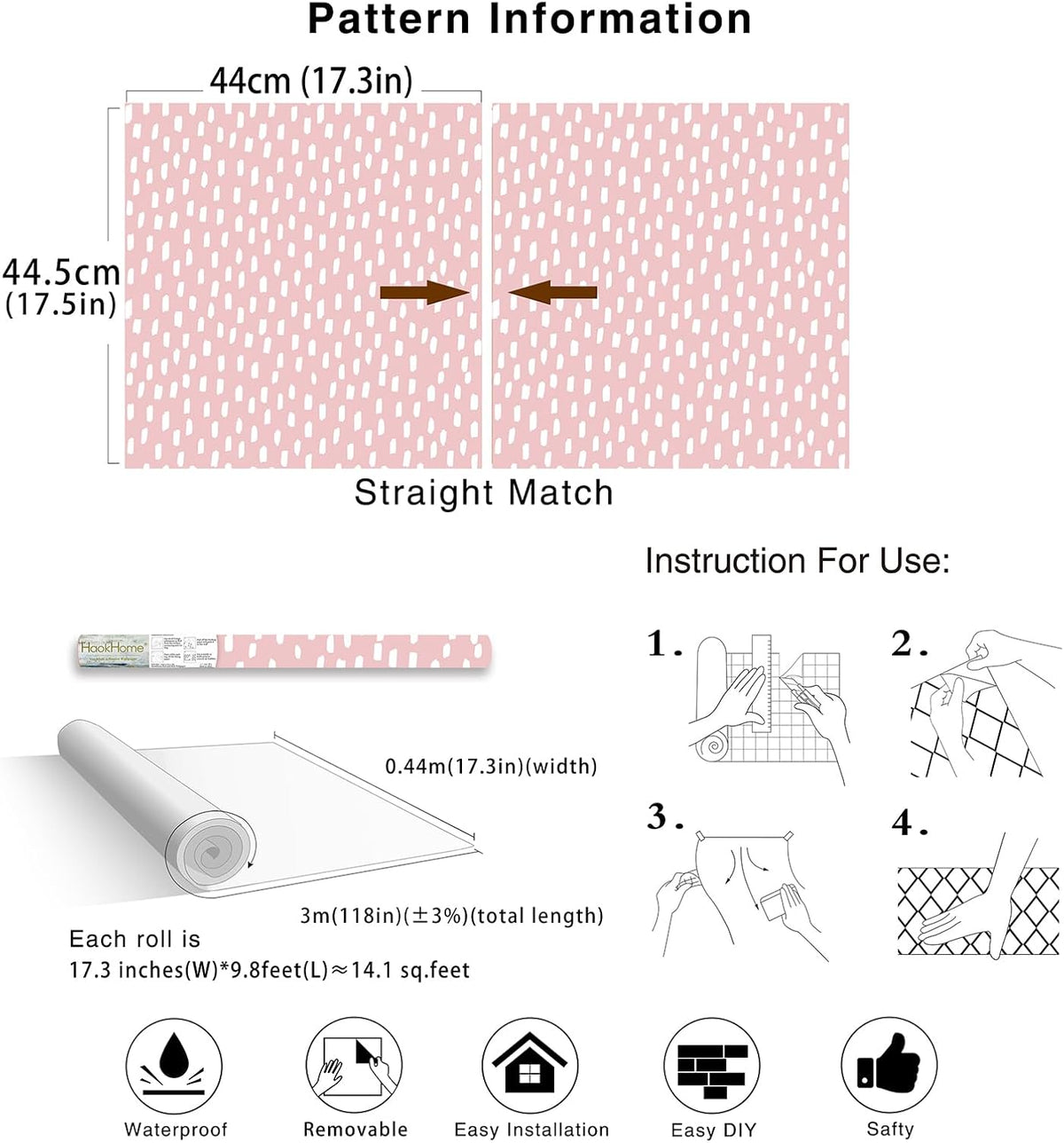 Pink Wallpaper Peel and Stick Kids Girly Geometric for Nursery