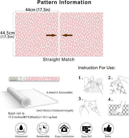 Pink Wallpaper Peel and Stick Kids Girly Geometric for Nursery