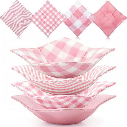 4 Pcs Pink Plaid Cotton Microwave Bowl Cozy Holders for Hot Food Hot Pad Soup Bowl Potholder Heat Resistant Multipurpose Quilted Safe Holder for Kitchen Plate Supply Pink, White