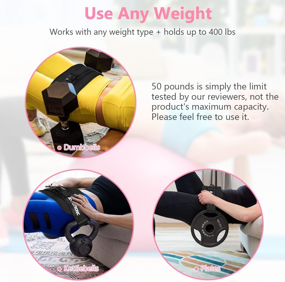 Exercise Hip Thrust Belt, Glute Trainer, Adjustable Hip Thrust Belt with Extra Padding for Dumbbells Kettlebells Gym Fitness Bodybuilding Weightlifting