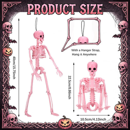 2 Pack Halloween Pink Skeleton 16" Posable Hanging Decorations