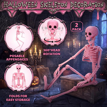 2 Pack Halloween Pink Skeleton 16" Posable Hanging Decorations