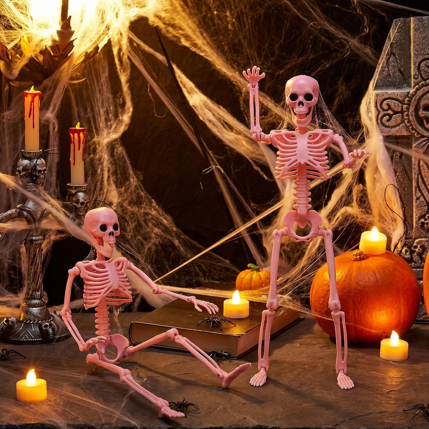 2 Pack Halloween Pink Skeleton 16" Posable Hanging Decorations