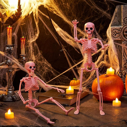 2 Pack Halloween Pink Skeleton 16" Posable Hanging Decorations
