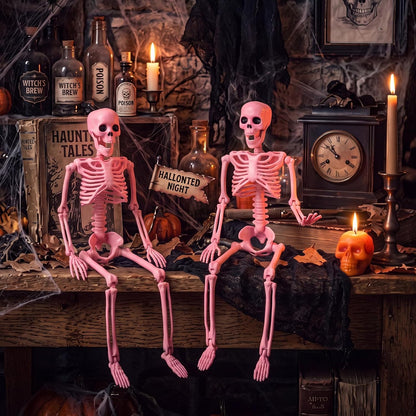 2 Pack Halloween Pink Skeleton 16" Posable Hanging Decorations
