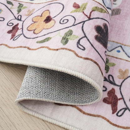Area Rug 5x7 for Living Room Washable Floral Animal Cat, Pink