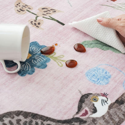 Area Rug 5x7 for Living Room Washable Floral Animal Cat, Pink