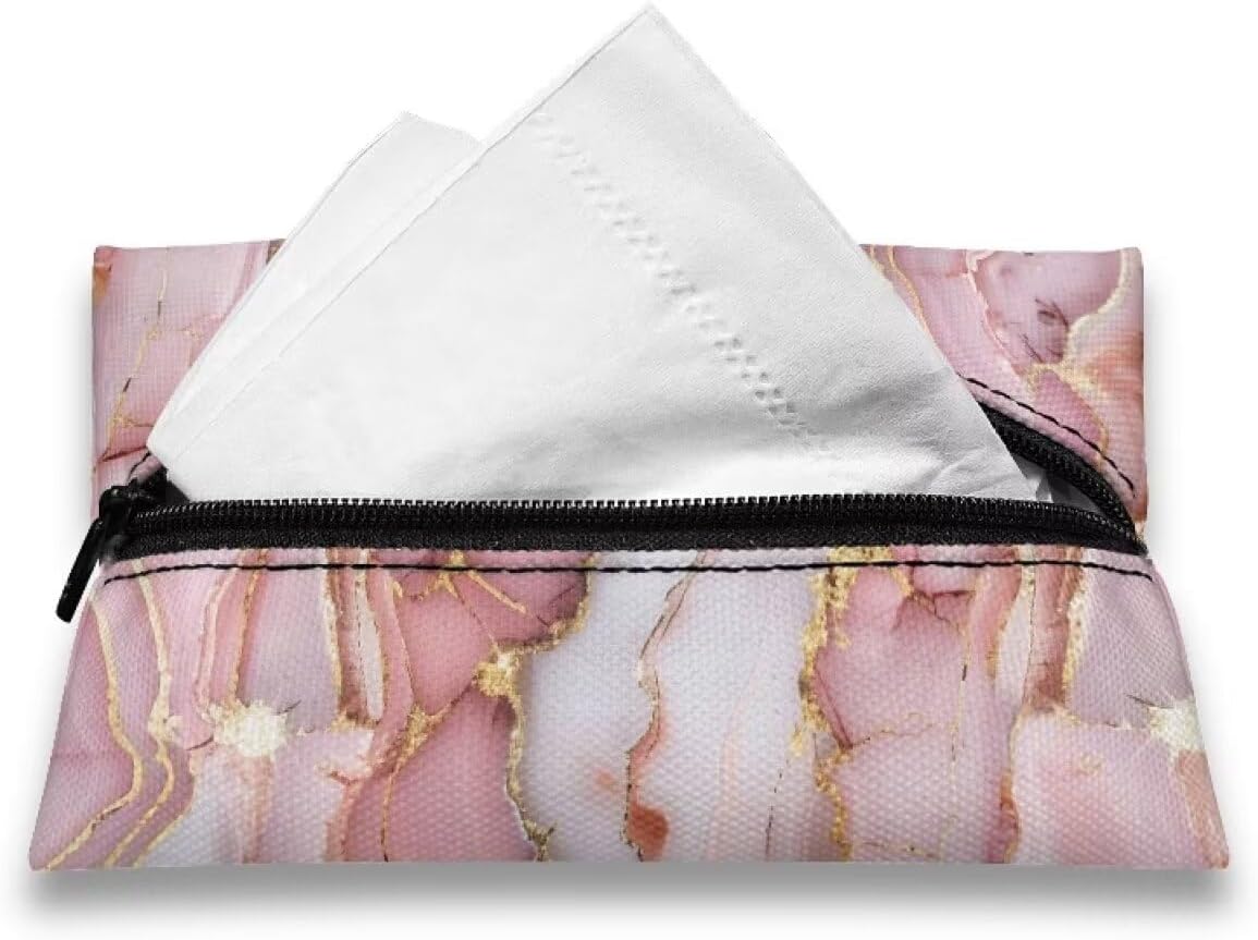 Pink Marble Reusable Wipes Pouch for Tissues Portable Travel Tissues Small Size Pocket Tissue Holder for Purse Lightweight Coins Tissue Pouch for Bag Car Office Home