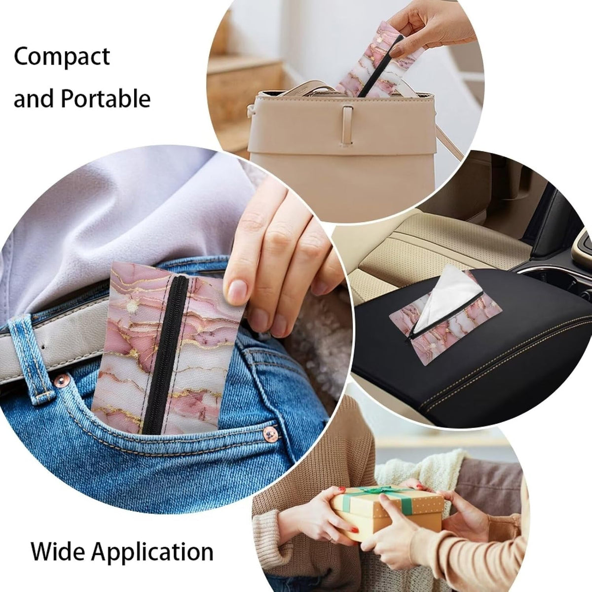 Pink Marble Reusable Wipes Pouch for Tissues Portable Travel Tissues Small Size Pocket Tissue Holder for Purse Lightweight Coins Tissue Pouch for Bag Car Office Home