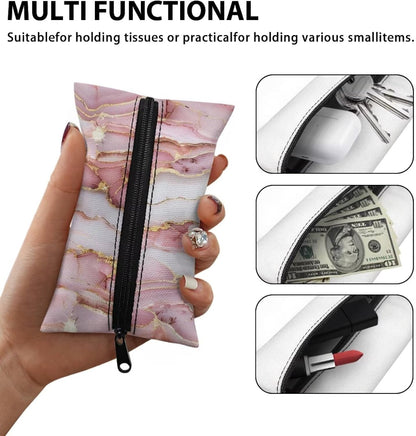 Pink Marble Reusable Wipes Pouch for Tissues Portable Travel Tissues Small Size Pocket Tissue Holder for Purse Lightweight Coins Tissue Pouch for Bag Car Office Home