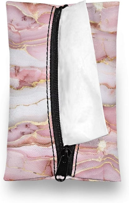 Pink Marble Reusable Wipes Pouch for Tissues Portable Travel Tissues Small Size Pocket Tissue Holder for Purse Lightweight Coins Tissue Pouch for Bag Car Office Home