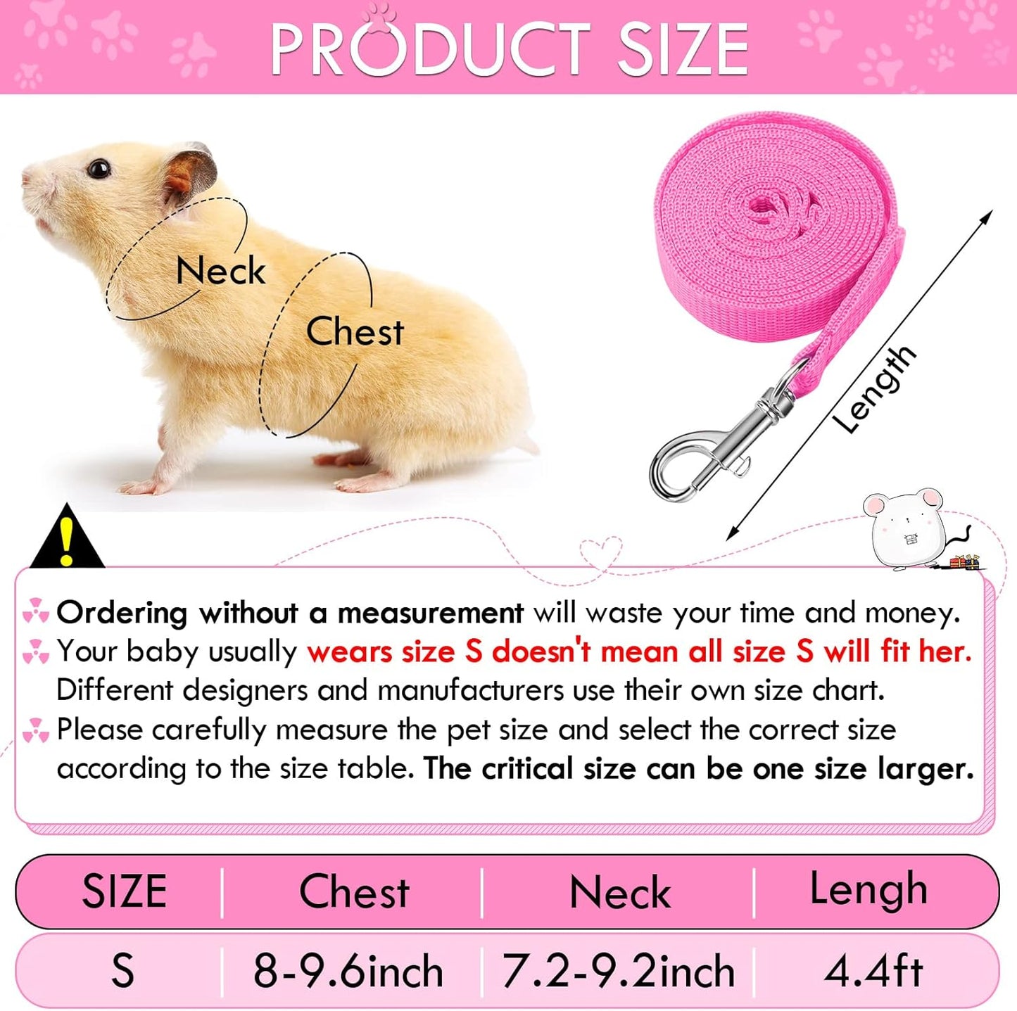2 Sets Guinea Pig Harness and Leash Adjustable Soft Mesh Harness Bell No Pulling Comfort Vest for Baby Ferret Rats Hamster Bunny Rabbit Chinchilla and Small Pet(Green, Pink,S)