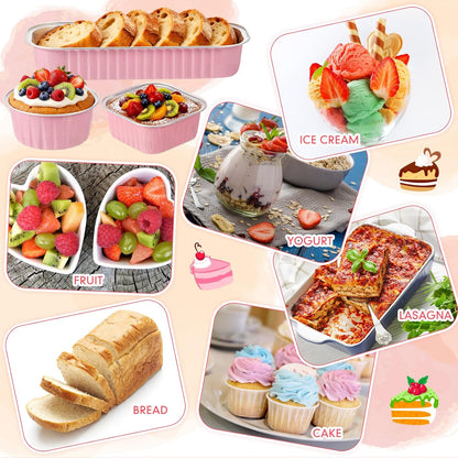 150 Set Pink Mini Cake Pans with Lids, 6.8oz & 5oz Aluminum Foil Baking Cups Set, Rectangular Square Round Shapes for Brownies, Cheesecake, Muffins, Cupcakes, Party Dessert Making & Gifting