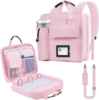 Zipper Binder 3 Ring 3-inch with Shoulder Strap & Backpack Straps, Large Zip Up Binder700 Sheets Capacity, Pink