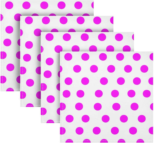 Pink Polka Dots Cloth Napkins Set of 4, Reusable Washable Dinner Table Napkins for Wedding Banquets Party Decor, 20x20 Inch