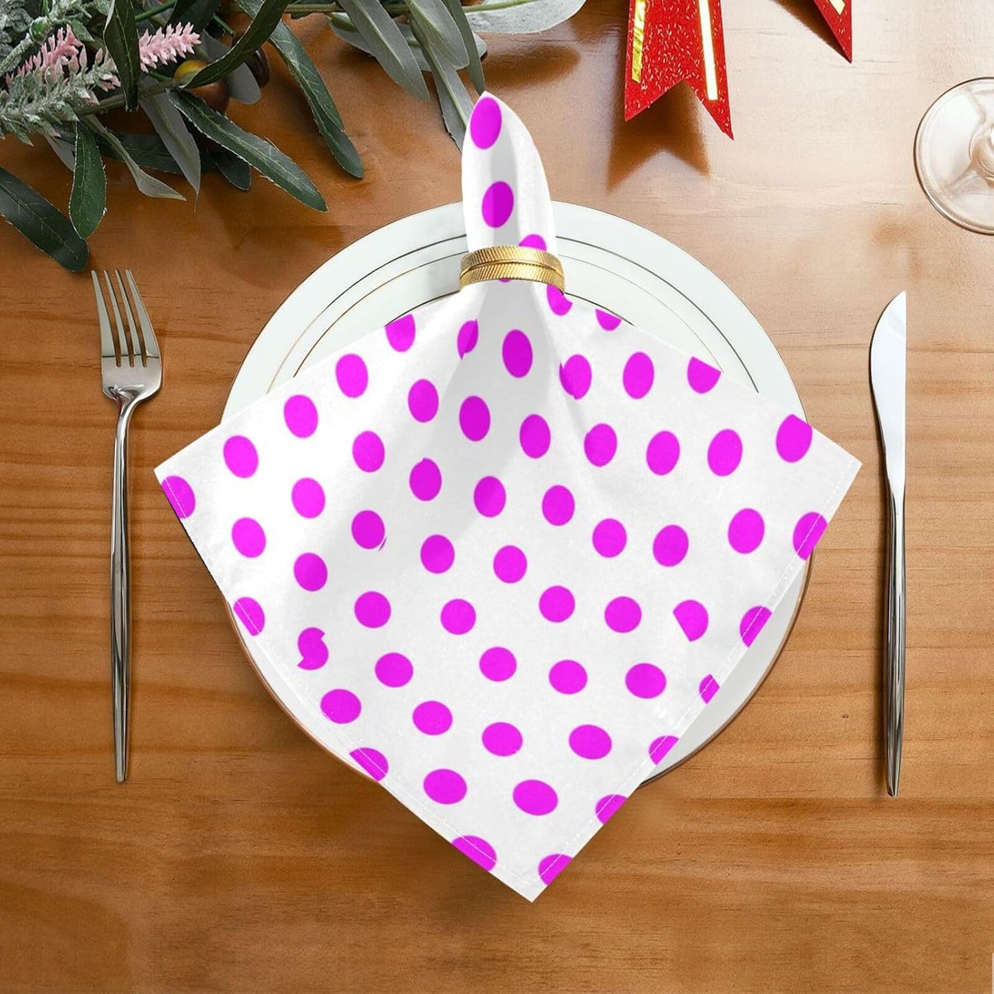 Pink Polka Dots Cloth Napkins Set of 4, Reusable Washable Dinner Table Napkins for Wedding Banquets Party Decor, 20x20 Inch