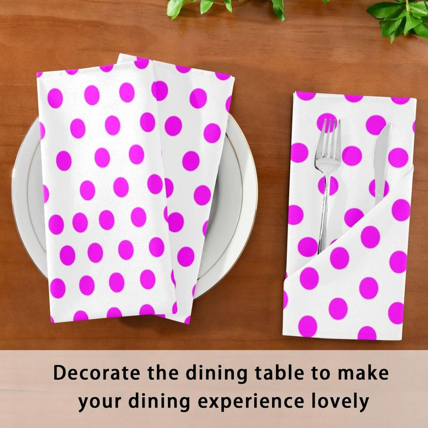 Pink Polka Dots Cloth Napkins Set of 4, Reusable Washable Dinner Table Napkins for Wedding Banquets Party Decor, 20x20 Inch