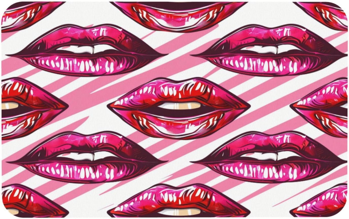 Pink Mouth Stripes Absorbent Bath Mat Non Slip Washable Doormat 19.7x31.5 in Quick Dry Shower Mat Thin Floor Rug for Bathroom Kitchen Entryway