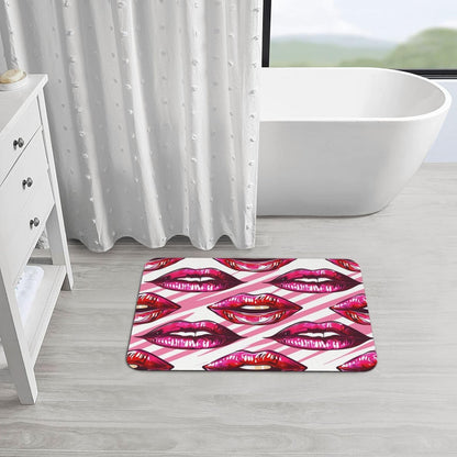Pink Mouth Stripes Absorbent Bath Mat Non Slip Washable Doormat 19.7x31.5 in Quick Dry Shower Mat Thin Floor Rug for Bathroom Kitchen Entryway