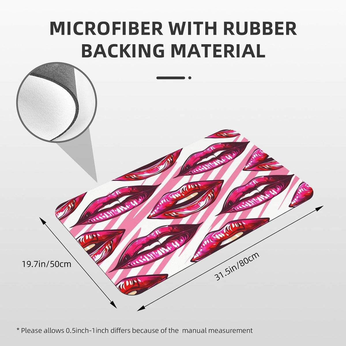 Pink Mouth Stripes Absorbent Bath Mat Non Slip Washable Doormat 19.7x31.5 in Quick Dry Shower Mat Thin Floor Rug for Bathroom Kitchen Entryway