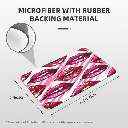Pink Mouth Stripes Absorbent Bath Mat Non Slip Washable Doormat 19.7x31.5 in Quick Dry Shower Mat Thin Floor Rug for Bathroom Kitchen Entryway