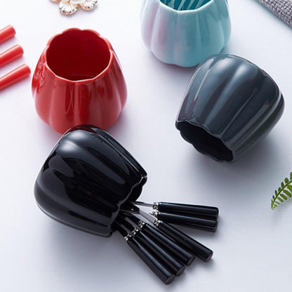 (12 Pieces) Stainless Steel Fruit Fork Set Light Luxury Ceramic Storage Jar Pick Household Watermelon Spoon (Pink)