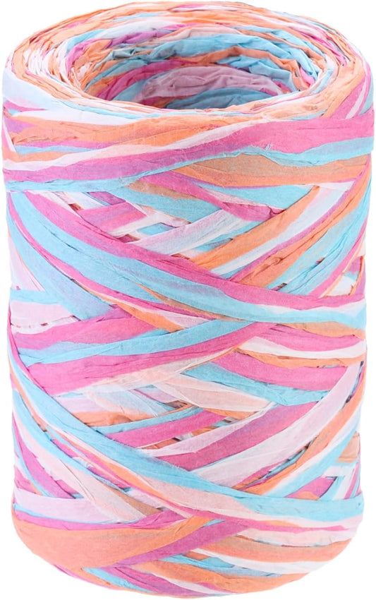 Raffia Paper Craft Rope 88 Yards Handmade Twisted Paper Craft String/Cord/Rope for DIY Decoration Gift Packaging Peach Pink, Orange, Light Pink, Light Blue