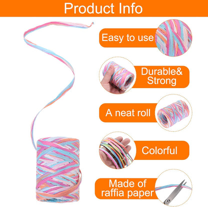 Raffia Paper Craft Rope 88 Yards Handmade Twisted Paper Craft String/Cord/Rope for DIY Decoration Gift Packaging Peach Pink, Orange, Light Pink, Light Blue