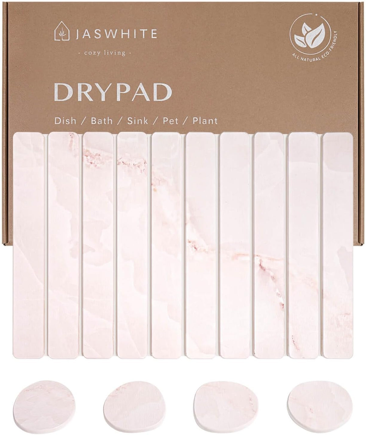 Stone Dish Drying Mat - Large Foldable Marbled Quick Drying Dish Mats With Stone Coasters Set of 4 Collapsible Ultra Absorbent Diatomaceous Earth Mats for Kitchen Counter Bathroom (Pink)
