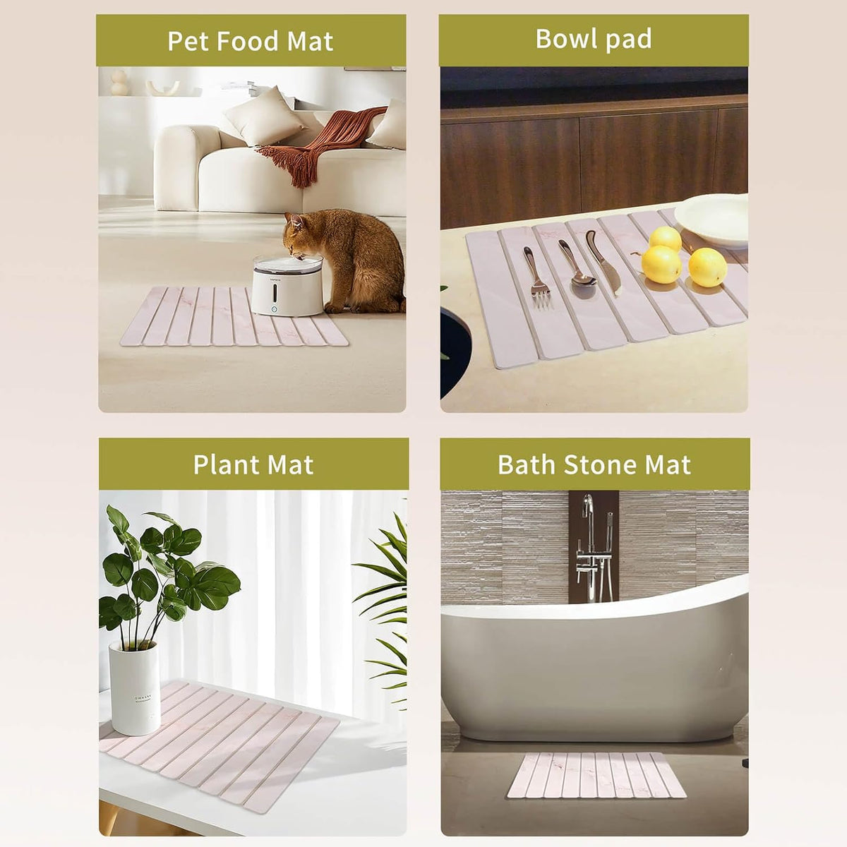 Stone Dish Drying Mat - Large Foldable Marbled Quick Drying Dish Mats With Stone Coasters Set of 4 Collapsible Ultra Absorbent Diatomaceous Earth Mats for Kitchen Counter Bathroom (Pink)