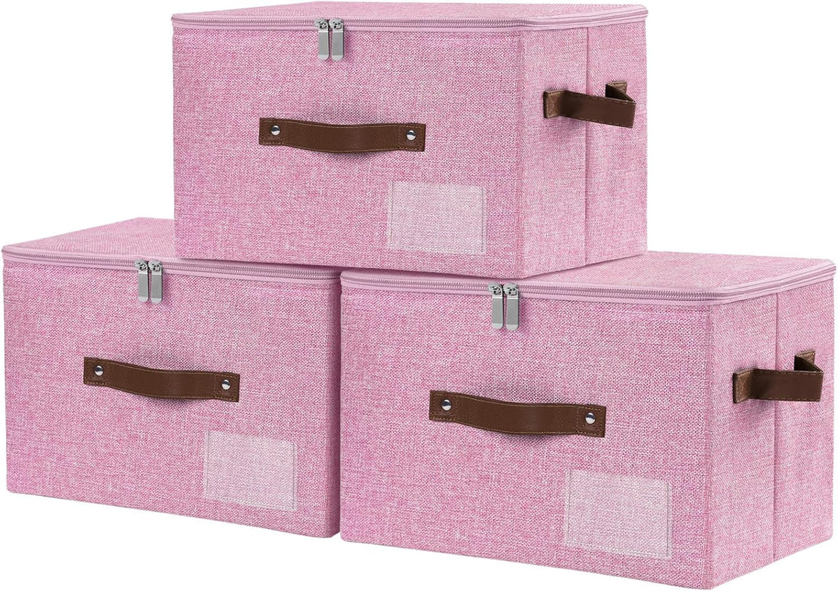 3 Pack Storage Bins with Zipper Lids 15"x10"x10" Foldable Storage Boxes