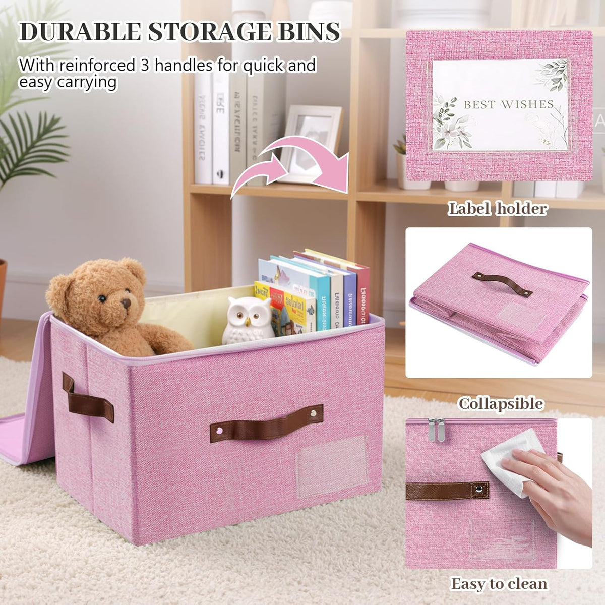 3 Pack Storage Bins with Zipper Lids 15"x10"x10" Foldable Storage Boxes