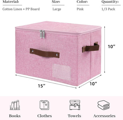 3 Pack Storage Bins with Zipper Lids 15"x10"x10" Foldable Storage Boxes