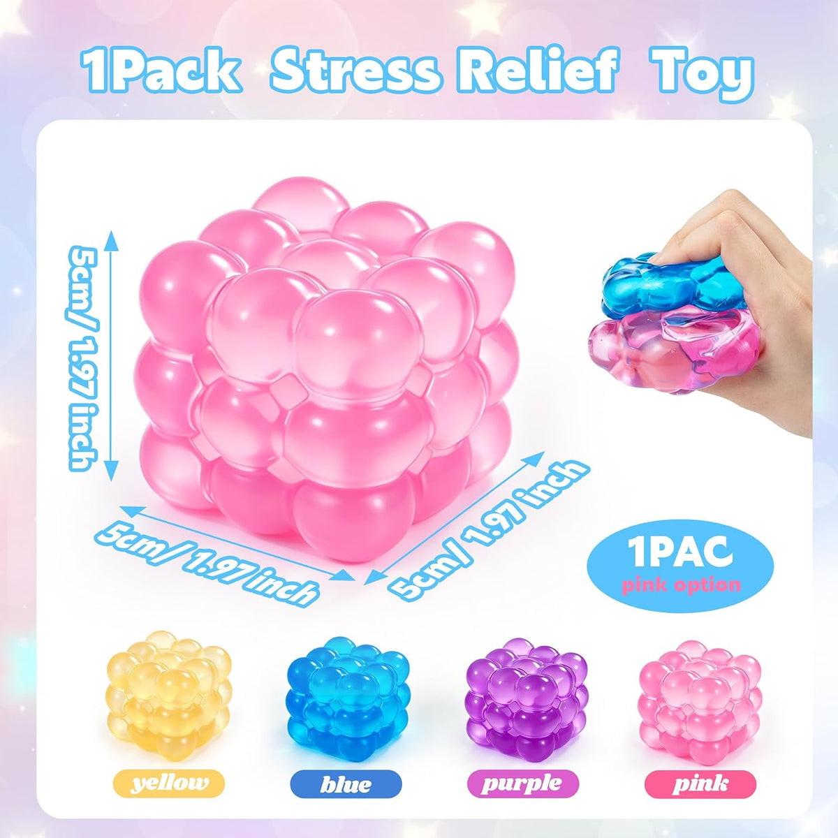 Squishy Fidget Toy Squishy Cube,Slow Rising Squeeze Cubes Fidget Toy, Sensory Stress Relief Toy for Focus and Relax Hand Muscles, Soft Handheld Squeeze Cube for Desk Fidget (Pink)