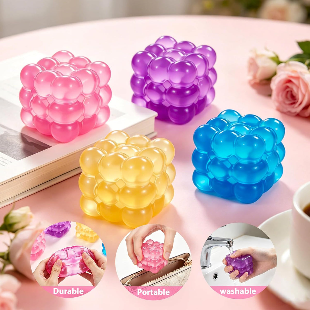 Squishy Fidget Toy Squishy Cube,Slow Rising Squeeze Cubes Fidget Toy, Sensory Stress Relief Toy for Focus and Relax Hand Muscles, Soft Handheld Squeeze Cube for Desk Fidget (Pink)