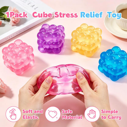 Squishy Fidget Toy Squishy Cube,Slow Rising Squeeze Cubes Fidget Toy, Sensory Stress Relief Toy for Focus and Relax Hand Muscles, Soft Handheld Squeeze Cube for Desk Fidget (Pink)