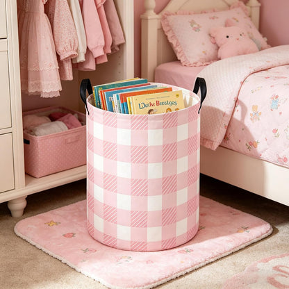 Pink Laundry Hamper Baby Nursery Hamper Waterproof Foldable Kids Laundry Basket Kids Dirty Clothes Hampers Girl Room Decor for Home Gift Baskets(Pink Grid)