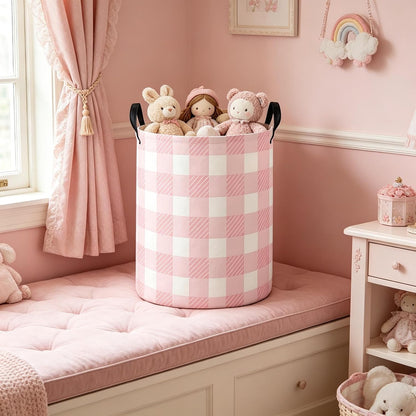 Pink Laundry Hamper Baby Nursery Hamper Waterproof Foldable Kids Laundry Basket Kids Dirty Clothes Hampers Girl Room Decor for Home Gift Baskets(Pink Grid)
