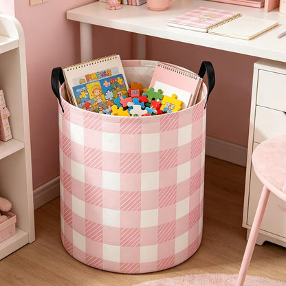Pink Laundry Hamper Baby Nursery Hamper Waterproof Foldable Kids Laundry Basket Kids Dirty Clothes Hampers Girl Room Decor for Home Gift Baskets(Pink Grid)