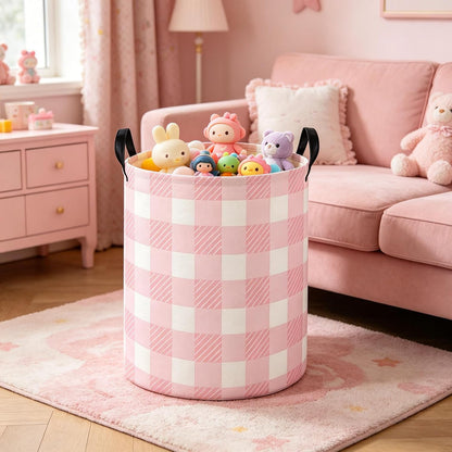 Pink Laundry Hamper Baby Nursery Hamper Waterproof Foldable Kids Laundry Basket Kids Dirty Clothes Hampers Girl Room Decor for Home Gift Baskets(Pink Grid)