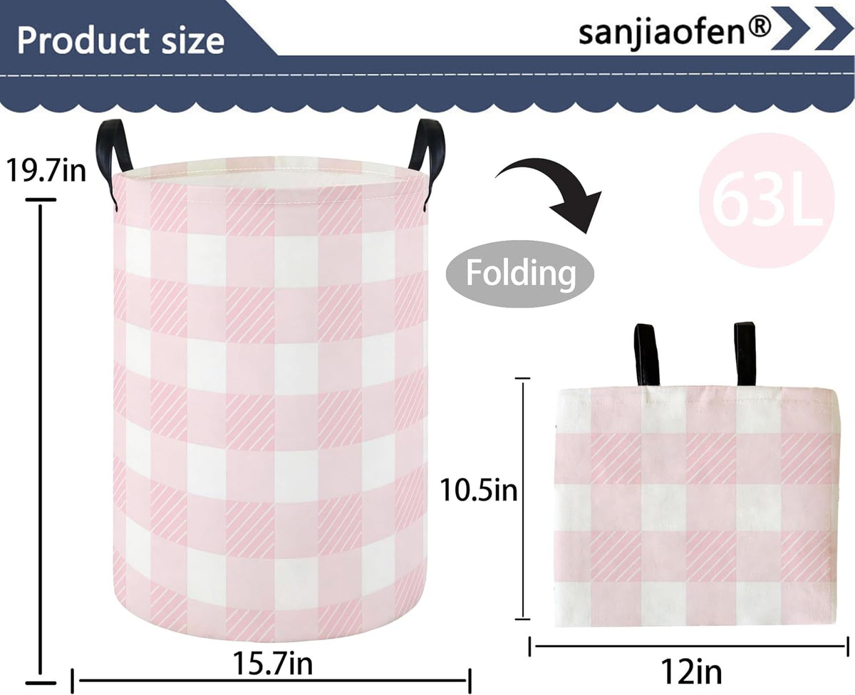 Pink Laundry Hamper Baby Nursery Hamper Waterproof Foldable Kids Laundry Basket Kids Dirty Clothes Hampers Girl Room Decor for Home Gift Baskets(Pink Grid)