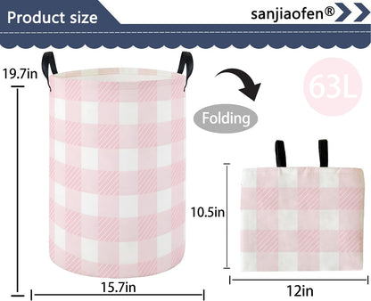 Pink Laundry Hamper Baby Nursery Hamper Waterproof Foldable Kids Laundry Basket Kids Dirty Clothes Hampers Girl Room Decor for Home Gift Baskets(Pink Grid)