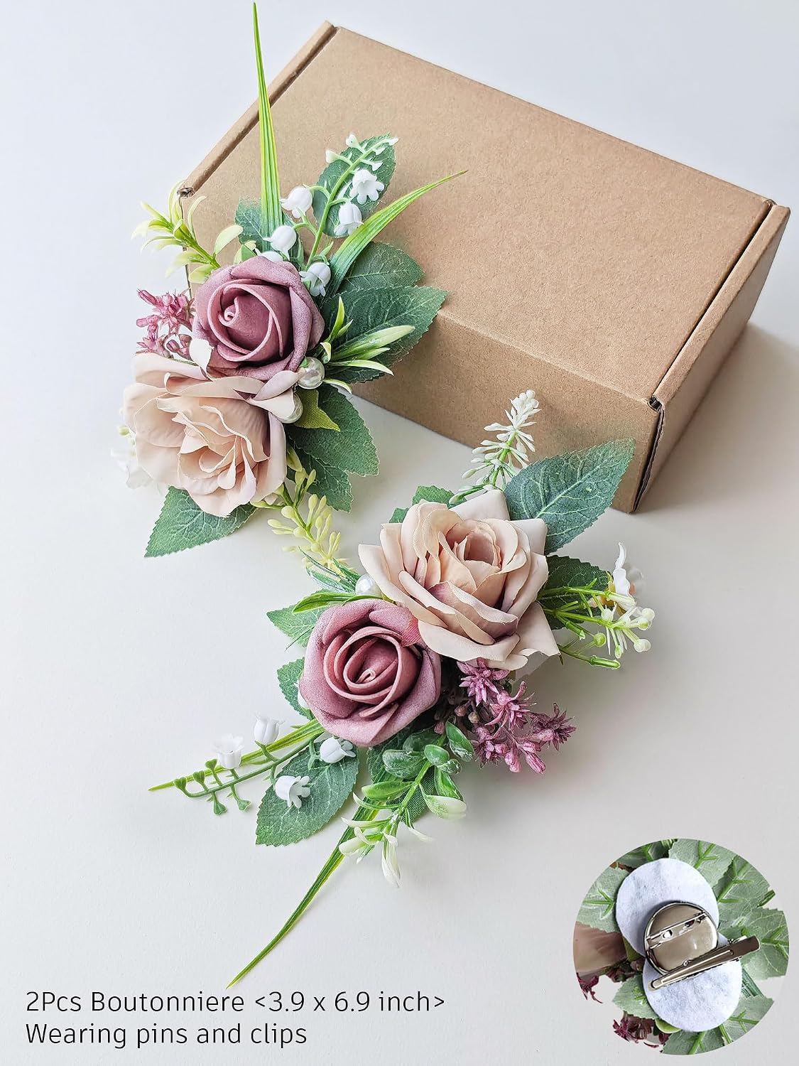 2pcs Boutonniere for Men - Suit Decor Flowers for Groom & Groomsmen, Perfect for Wedding, Prom, Homecoming, Anniversary, Graduation (Blush Pink)