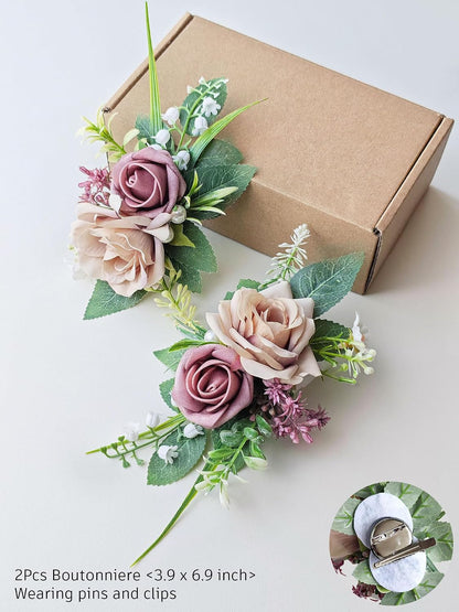 2pcs Boutonniere for Men - Suit Decor Flowers for Groom & Groomsmen, Perfect for Wedding, Prom, Homecoming, Anniversary, Graduation (Blush Pink)