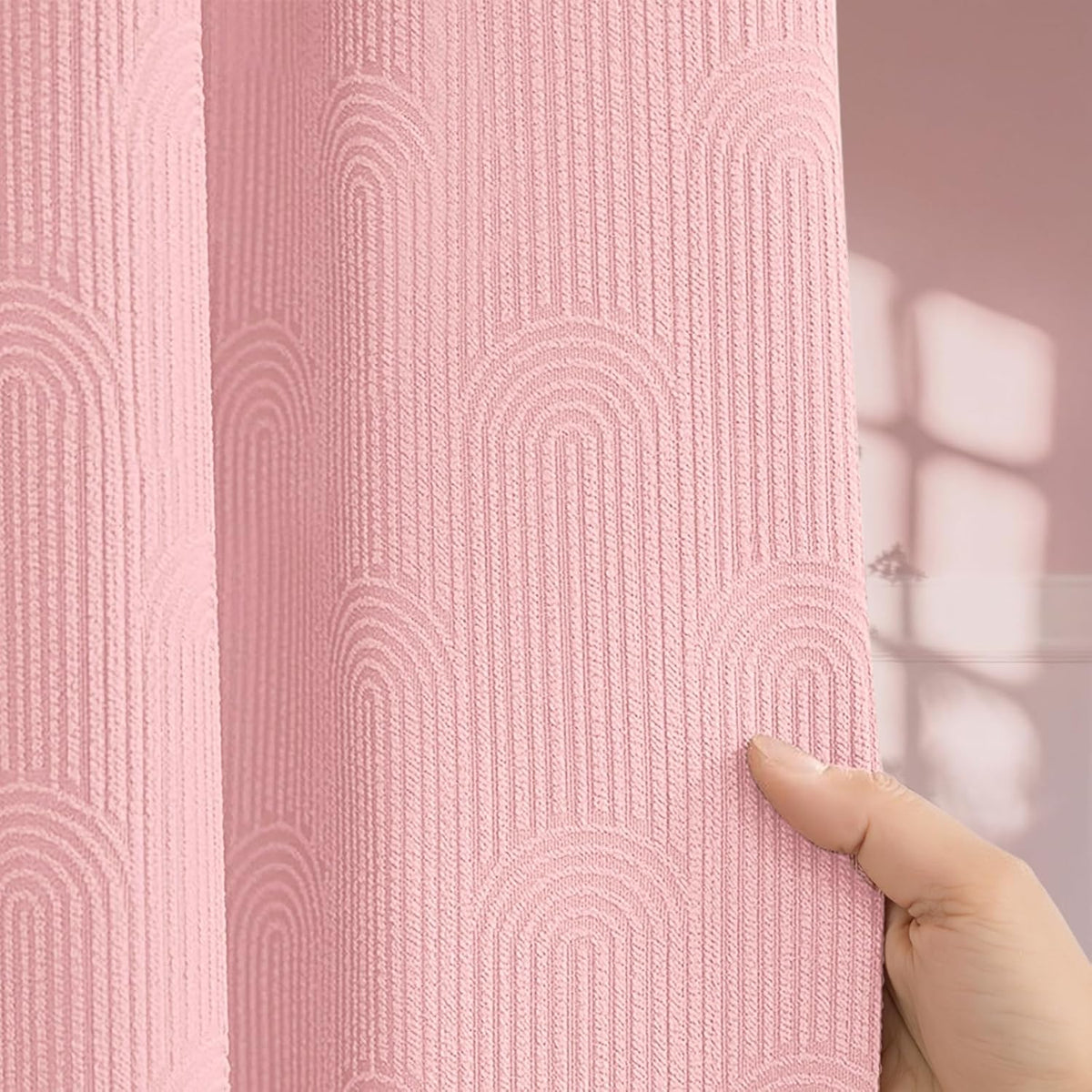 Light Pink Boho Cotton Shower Curtain Arch,72" W x 72" L